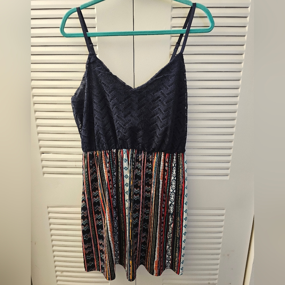 Maurices Navy and Multicolor Patterned Dress - Large